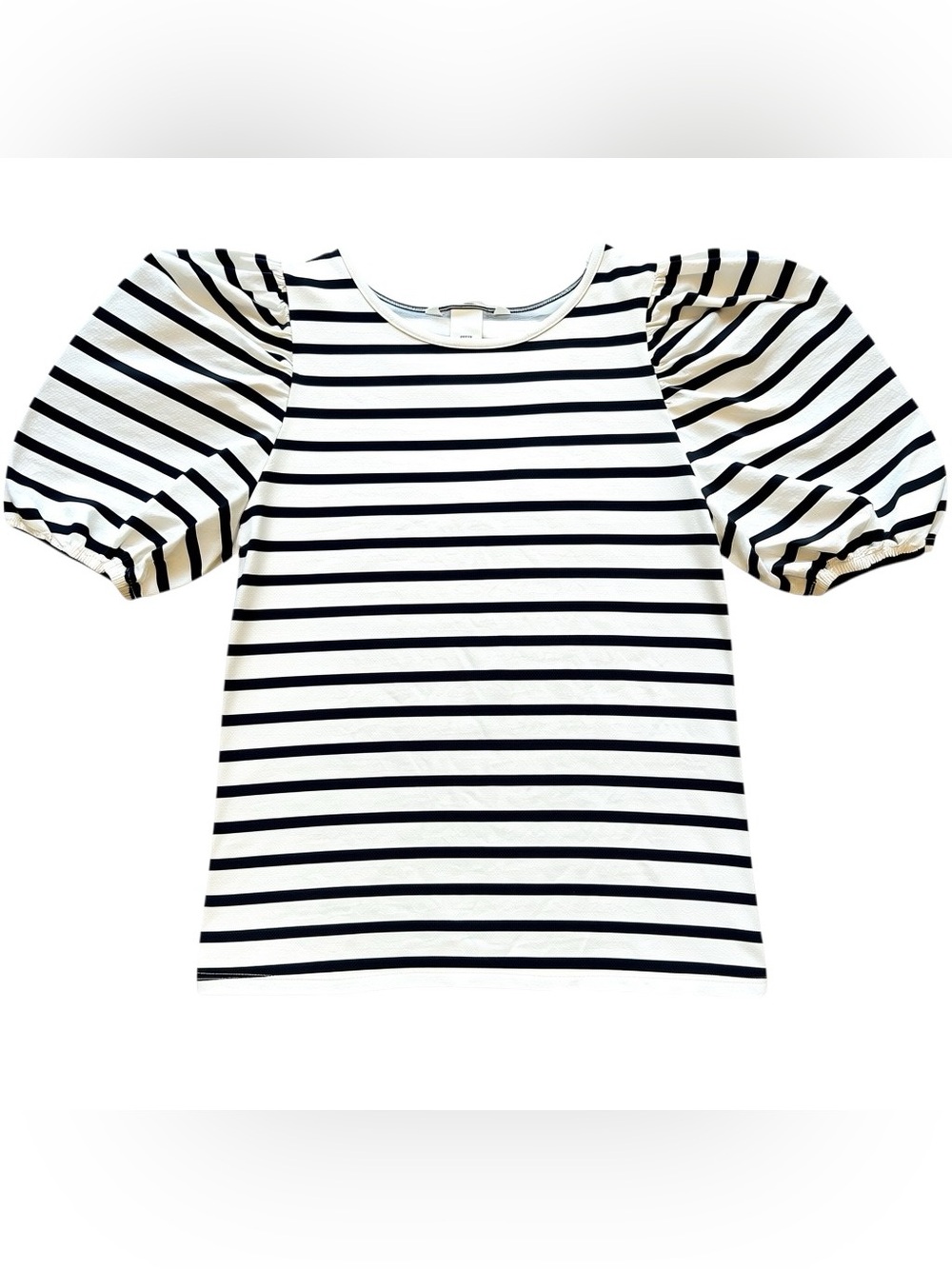 H&M Parisian Black Cream Striped Puff Sleeve Top French Girl Riviera Breton XS